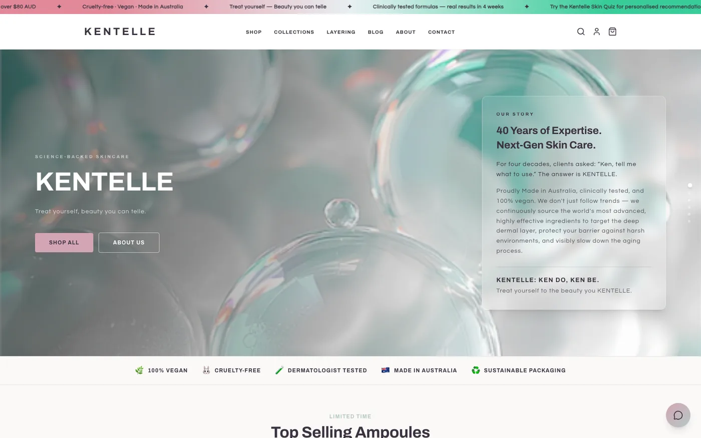 Kentelle website screenshot